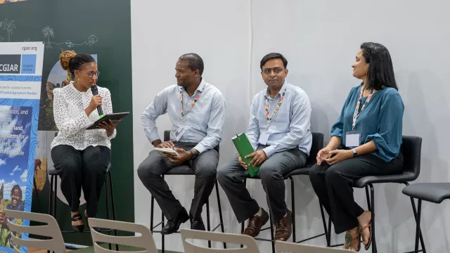 Panelists speaking at the “Scaling solutions for resilient animal and aquatic food systems” session.