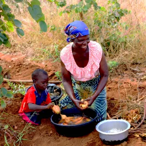 woman working with child