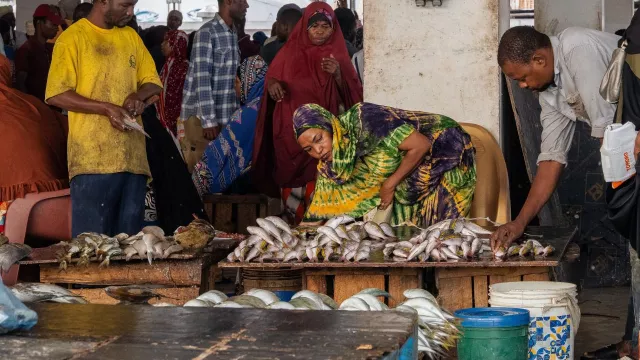 Women fish vendors play a vital role in local livelihoods and food security. Fish market in Zanzibar, Tanzania. Photo by Philipo Ngonyani